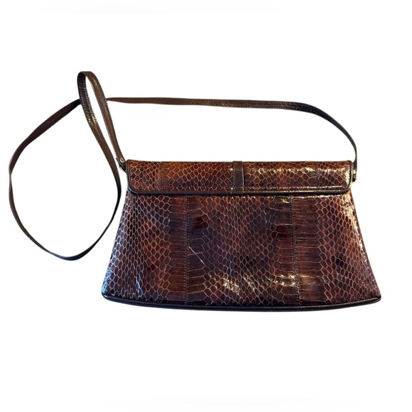 Vintage Neiman Marcus Snakeskin Leather Envelope Bag in Brown - Picture 2 of 8